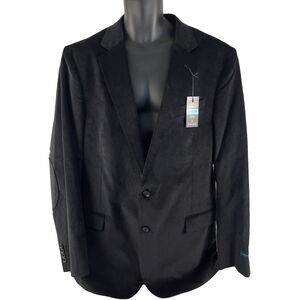Stafford Corduroy Blazer Elbow Patch Men 48L Black Stretch Sport Coat MSRP $160
